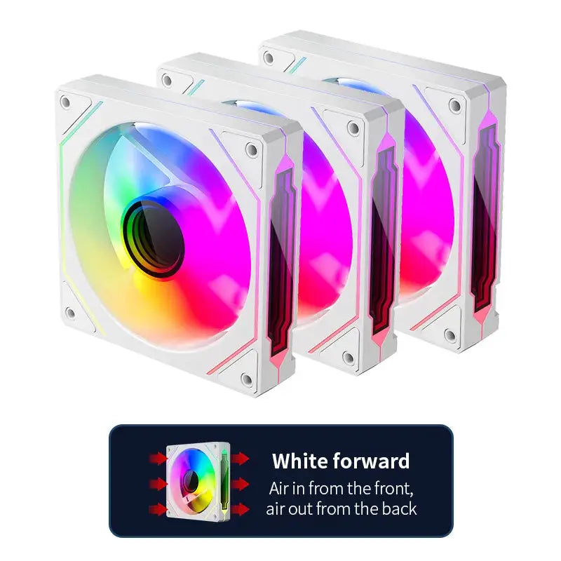 TEUCER LJ-4Pro ARGB 120mm PC case fan set (3x), white chassis fans with rainbow RGB lighting and PWM