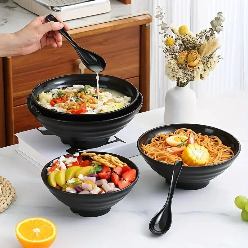 Thickened Plastic Ramen Bowl With Anti Slip Base Solid Color Lamian Salad Bowl For Kitchen Restaurant Not Ceramic