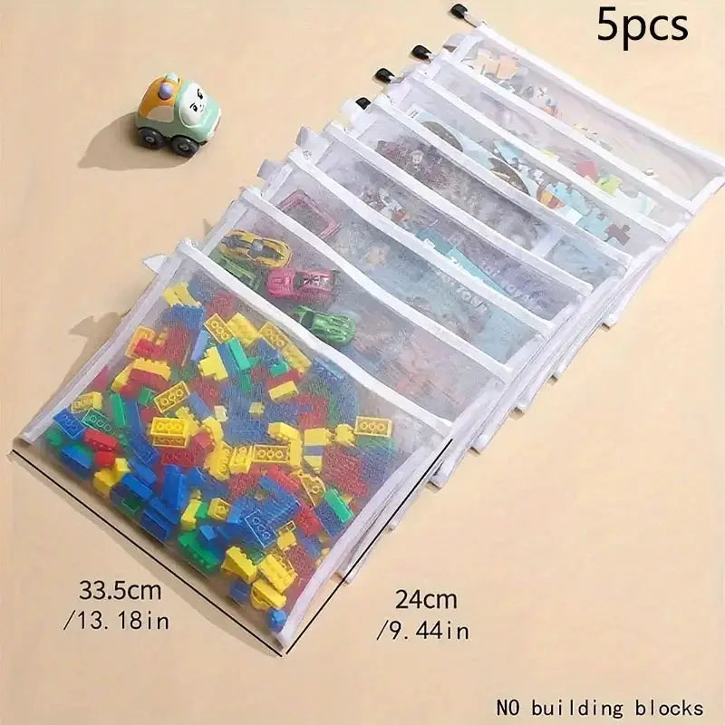 5 Pieces Waterproof Mesh Zipper Pouch Set for Toy Storage Document Folder Stationery Cosmetic Bag Office and School