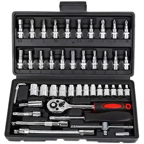 46 Piece Carbon Steel Tool Set With Sockets Ratchet Wrench And Screwdrivers For Household Motorcycle And Car Repair