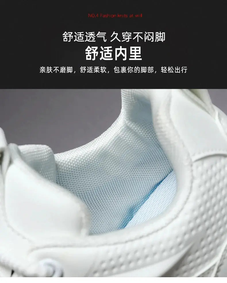 Men's white running shoe interior with breathable mesh lining and soft cushioning