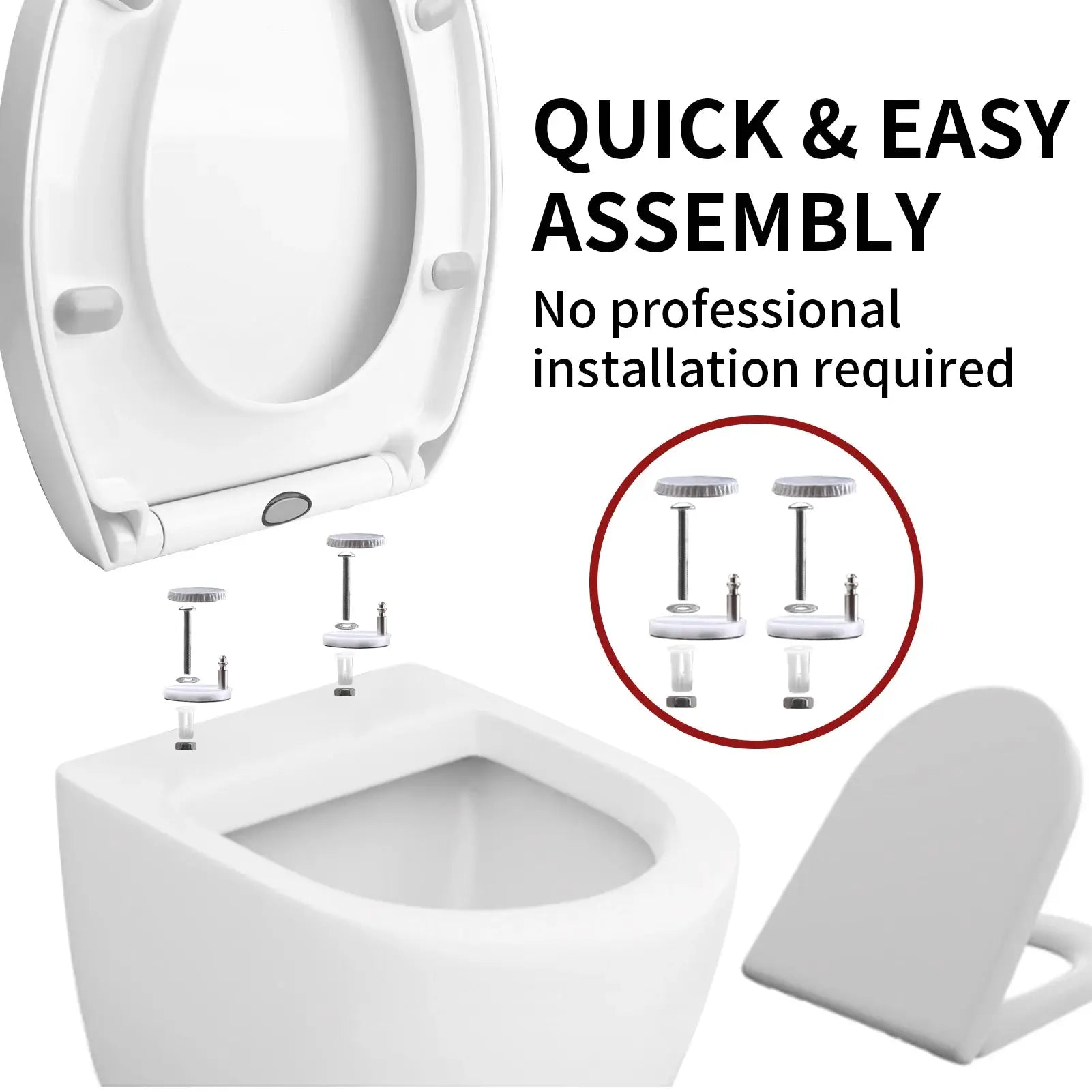 White toilet seat with slow-close adjustable hinges; easy to install, Simples Market bathroom fixture