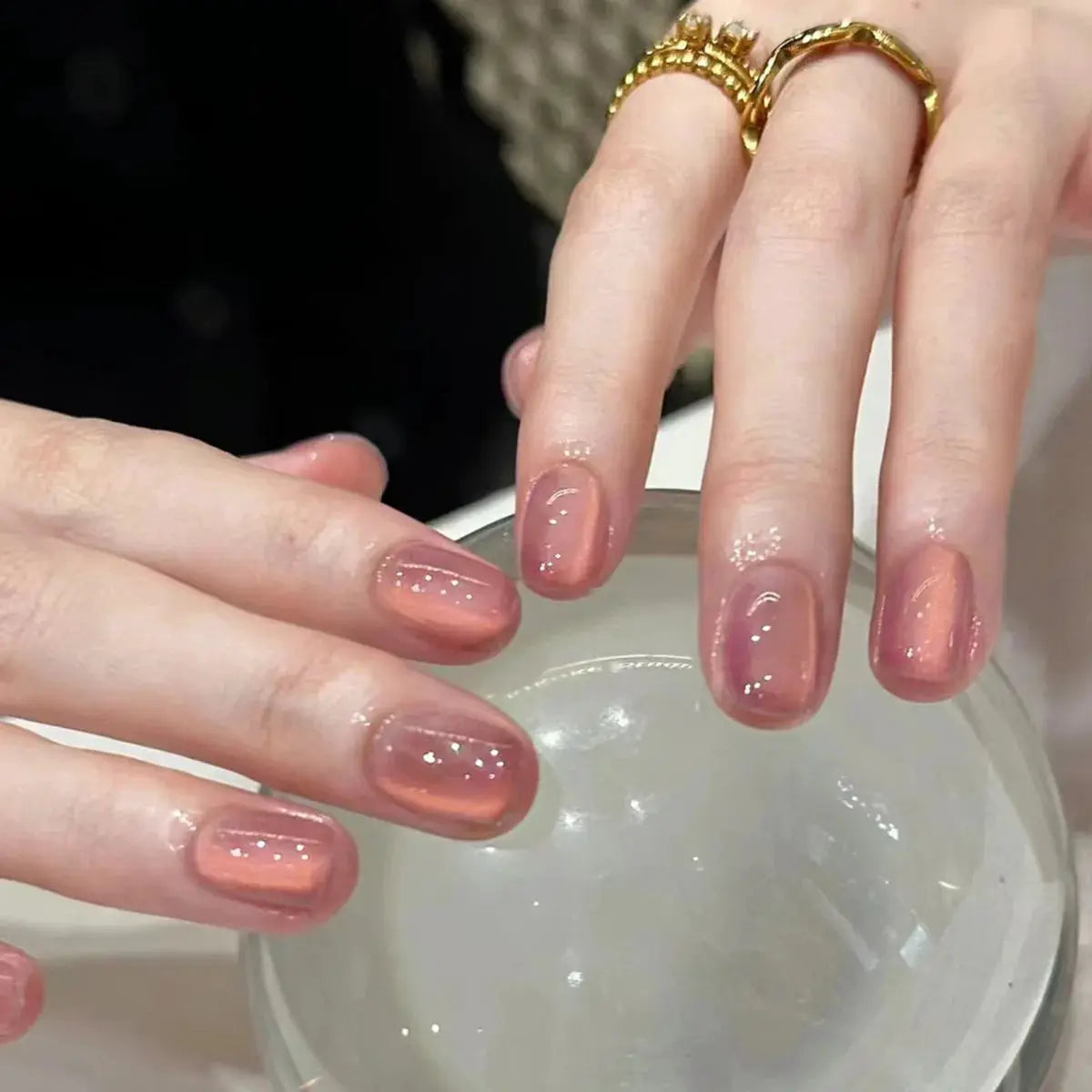 SpringGlow 24Pcs Oval Short Pink Ombre Press On Nails Removable Reusable Nail Art For Sweet Sassy Cool Women