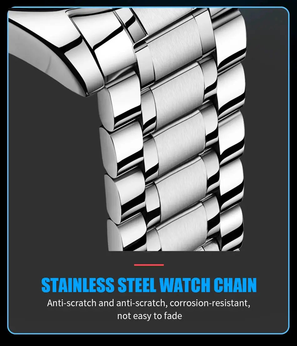 Stainless steel watch bracelet with brushed silver links for men wristwatches