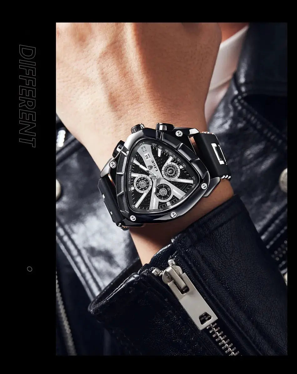 LIGE men's luxury quartz watch with black dial, stainless steel case and black strap