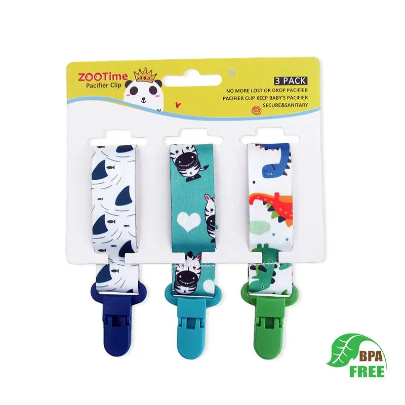 Three Piece Baby Pacifier Clip Set Personalized Cartoon Print Clip Nipple Holder For Baby Safe Plastic Nylon