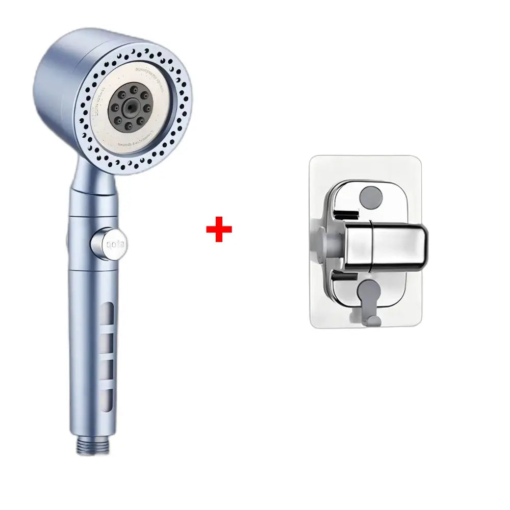 Simples Market blue 5-mode handheld shower head with high-pressure rain spray and wall-mount bracket