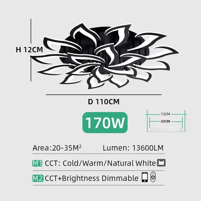 Nordic flower ceiling pendant lamp by Simples Market, black with white edges, LED dimmable