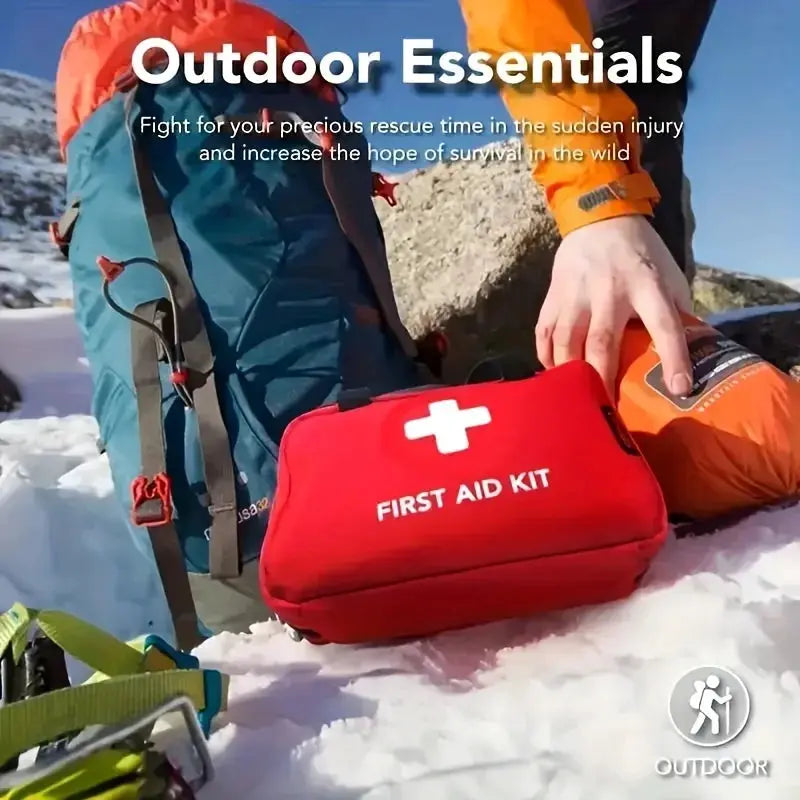 Deluxe red first aid kit with white cross, ideal for outdoors and camping