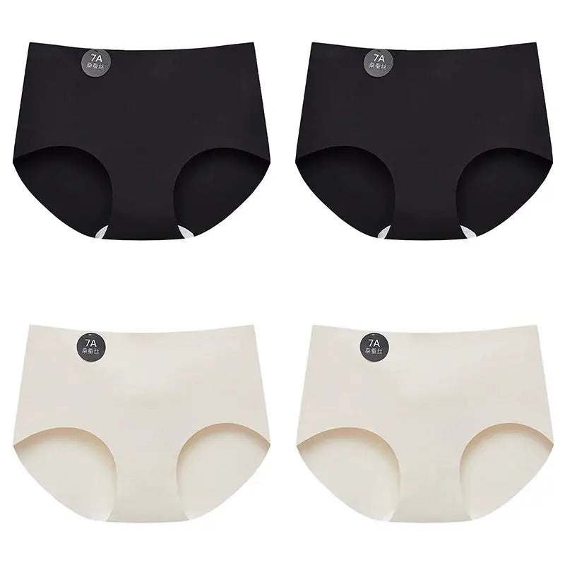 Mulberry silk seamless briefs for women, 4-pack in black and cream, Simples Market