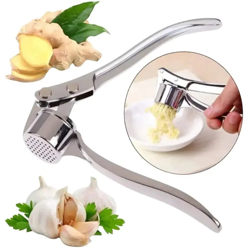 ChefMate Garlic Press and Ginger Extruder Ergonomic Manual Crusher Stainless Steel Kitchen Tool