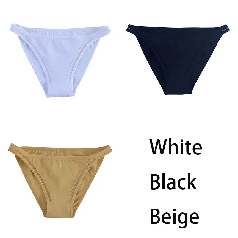 3-pack women's cotton bikini briefs in white, black & beige by Simples Market