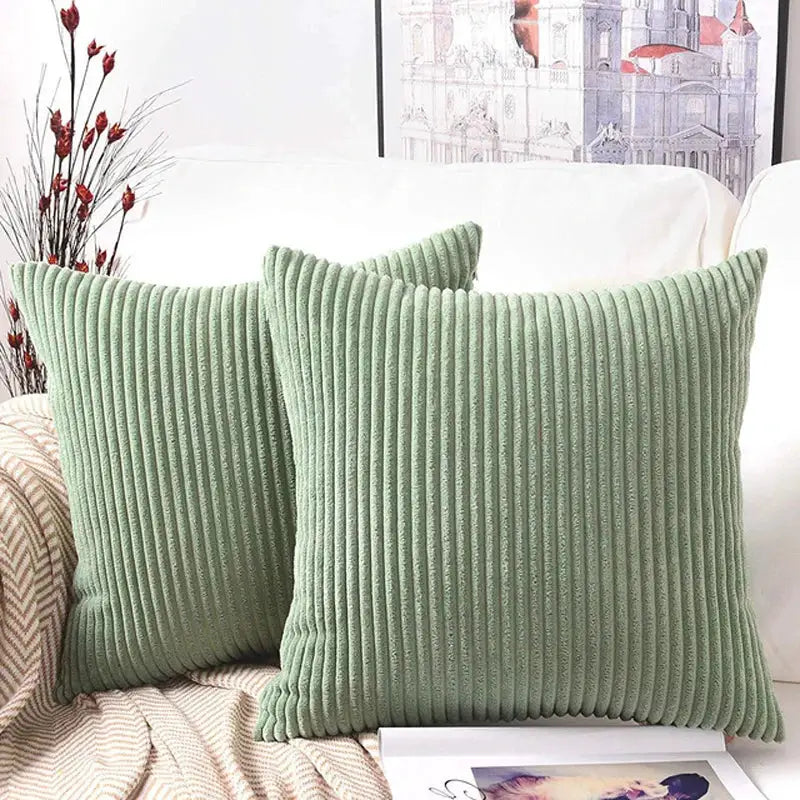 Simples Market corduroy striped cushion covers; mint green, set of 2 for living room sofa decor