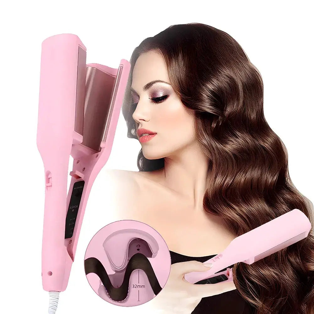Simples Market pink 32mm hair curling iron with deep-wave barrel and 4 temperature settings