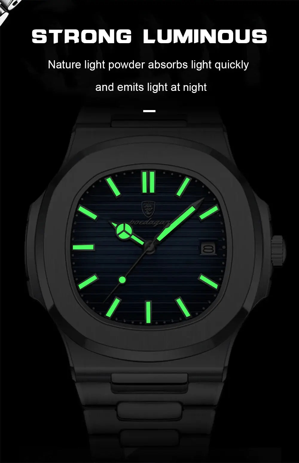 POEDAGAR Square Luxury Men Wristwatch Waterproof Luminous Date Stainless Steel Male Clock Business Sports Quartz Watches For Men