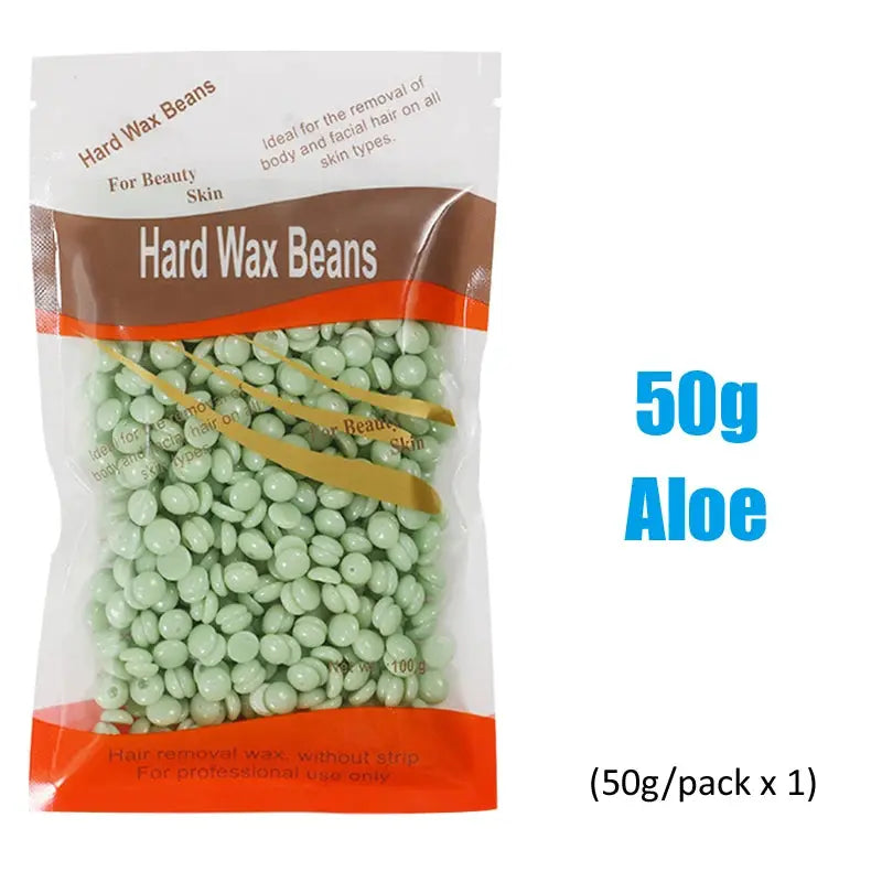 Hard wax beans for hair removal, green pearl beads in a clear bag, 50g size, Simples Market