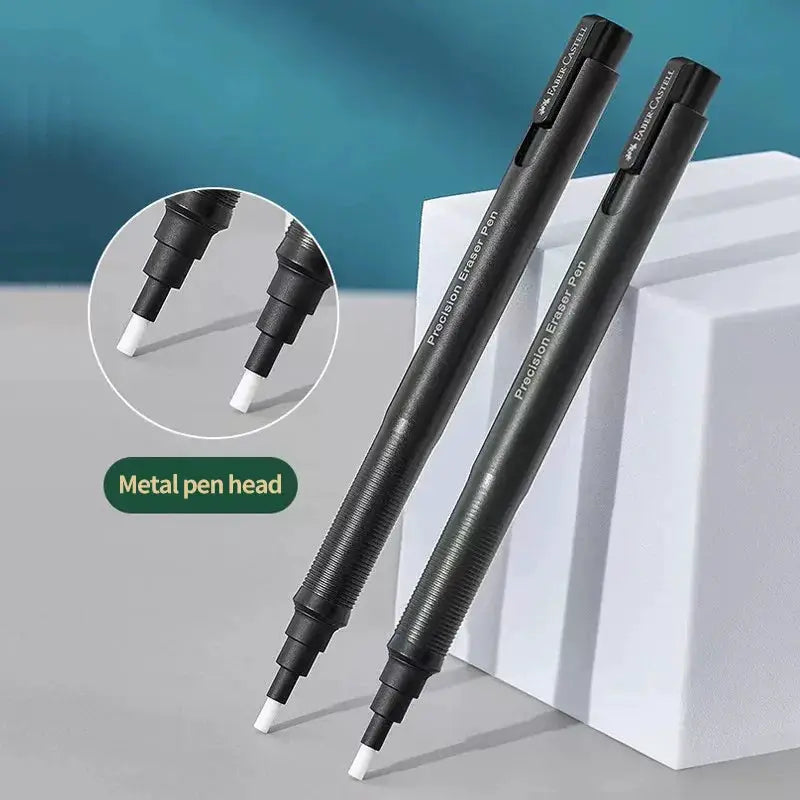 Faber-Castell retractable precision eraser pencils by Simples Market, two metal-bodied pens with white eraser tips