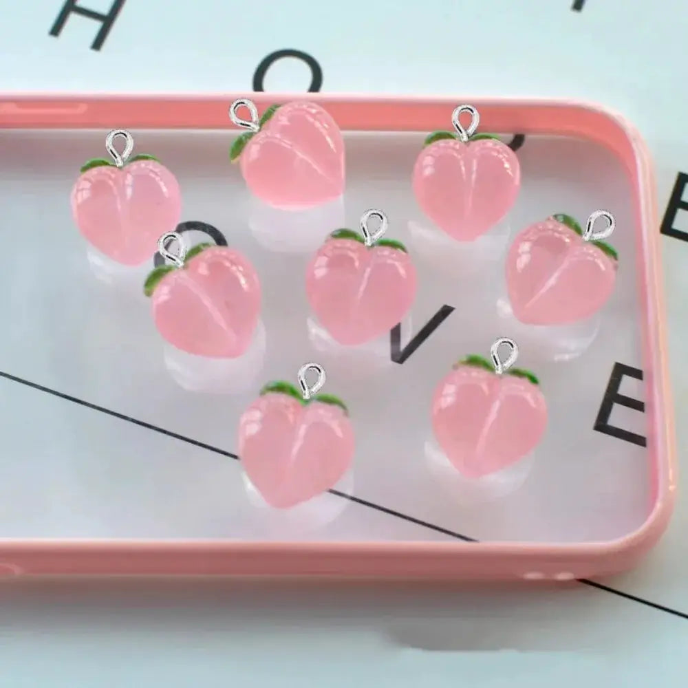 10 Pieces Transparent Peach Flat Resin Charms For Jewelry Making DIY Earrings Necklace Keychain Decoration