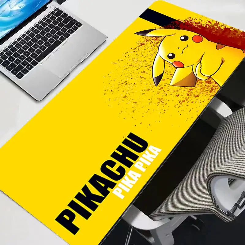 Large Pikachu Themed Mouse Pad Rubber Desk Mat With Locking Edge For PC Gaming Premium Build