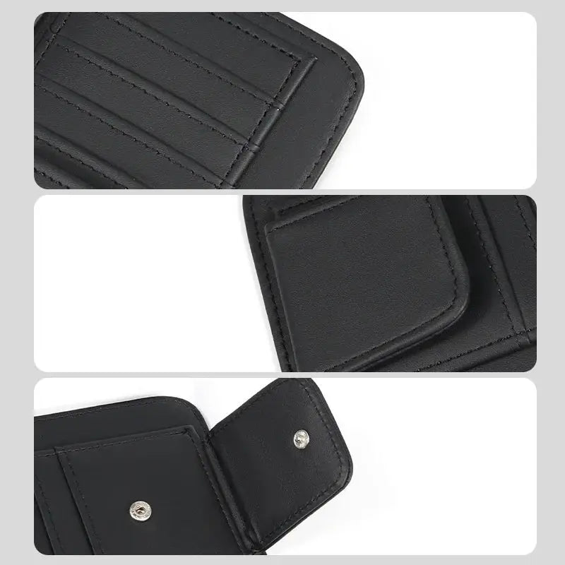 Simples Market black multi-functional car sun visor ID/card holder with snap closure