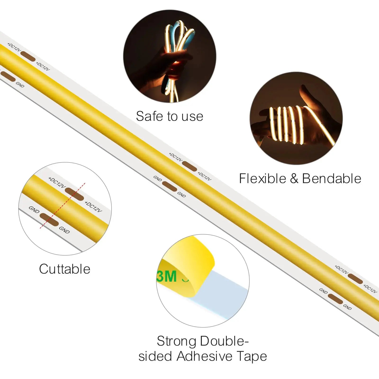 Cob Led Strip Lights 12V 24V Dimmable Tape 3mm 5mm 8mm Ice Blue Yellow Red Green Pink White For Home Decor RA90