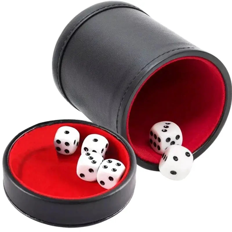Leather Dice Cup With Lid Green Red Lining Interior Quiet Shaking For Liars Dice Farkle Yahtzee Includes 5 Dice