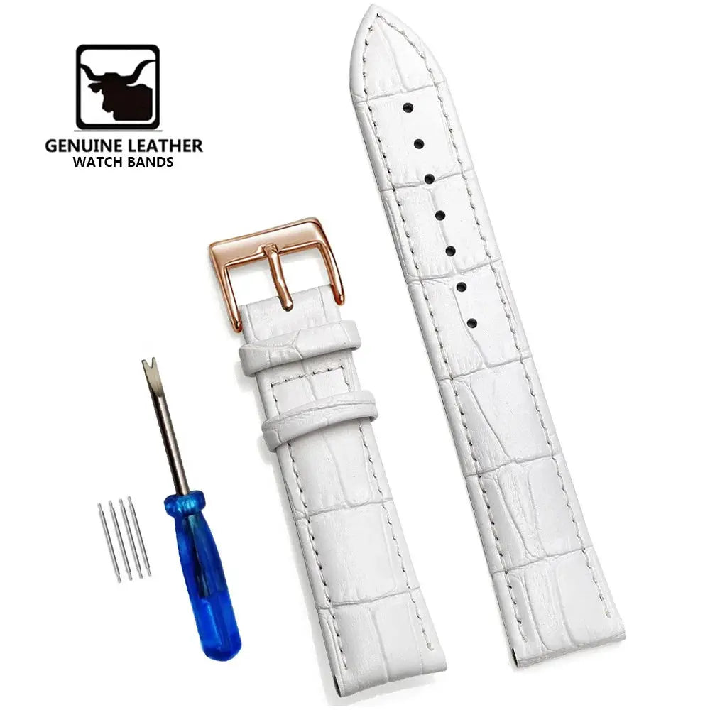 Watch bands genuine white croc-embossed leather with rose-gold buckle; includes tool and pins (2-piece set)