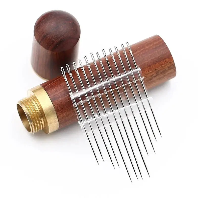 30pcs stainless steel self-threading sewing needles set with wooden threading tool