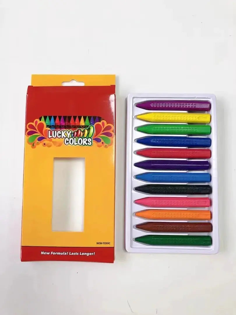 Crayon set: 12-color washable wax crayons, 12 pcs, by Simples Market, Lucky Colors, non-toxic.