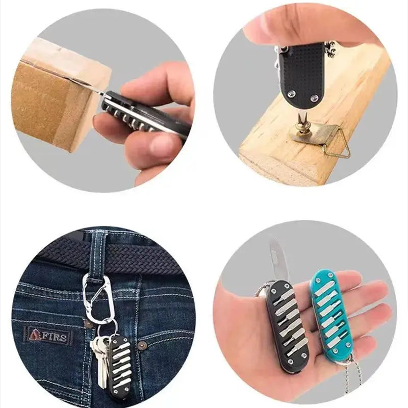 Multifunctional Outdoor Folding Knife With Screwdriver Bits Keychain Tool Stainless Steel Portable Pocket Knife