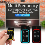 Garage door remotes set (3) with yellow, cyan, and red borders; KEBIDU logo; Simples Market brand