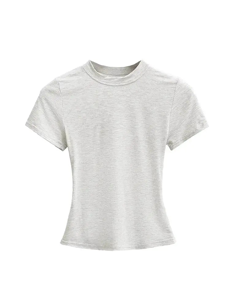2025 High Quality Casual T Shirt For Women Slim Short Sleeves Solid Color Y2K Fashion Top