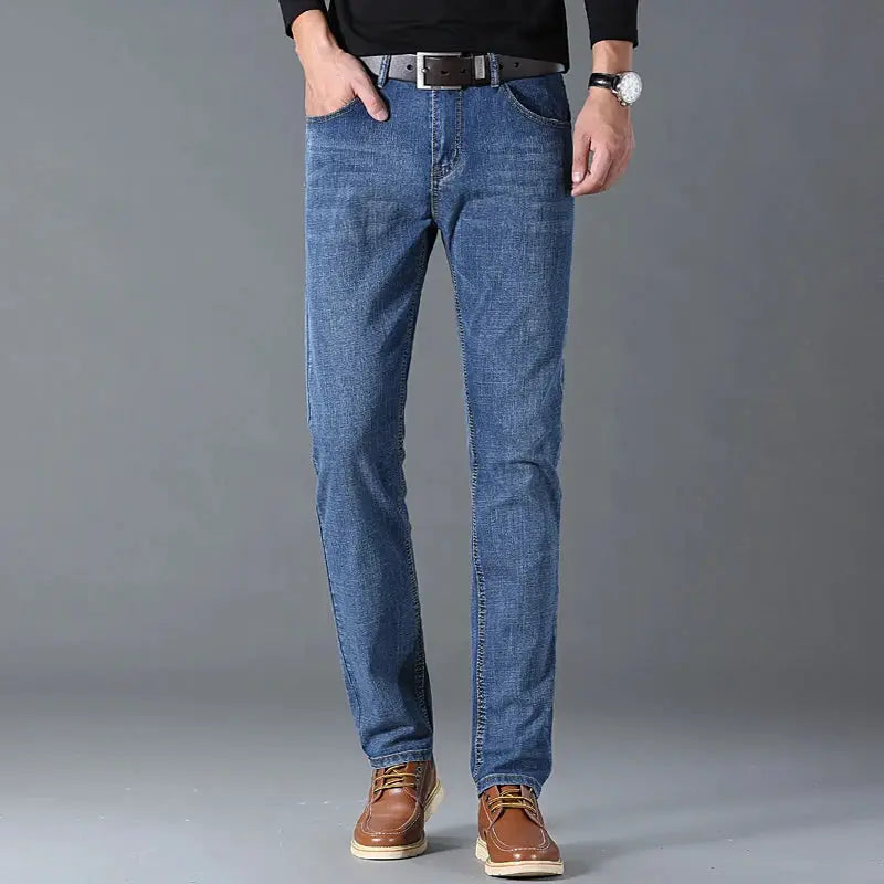 Men's blue denim straight-leg jeans, Simples Market