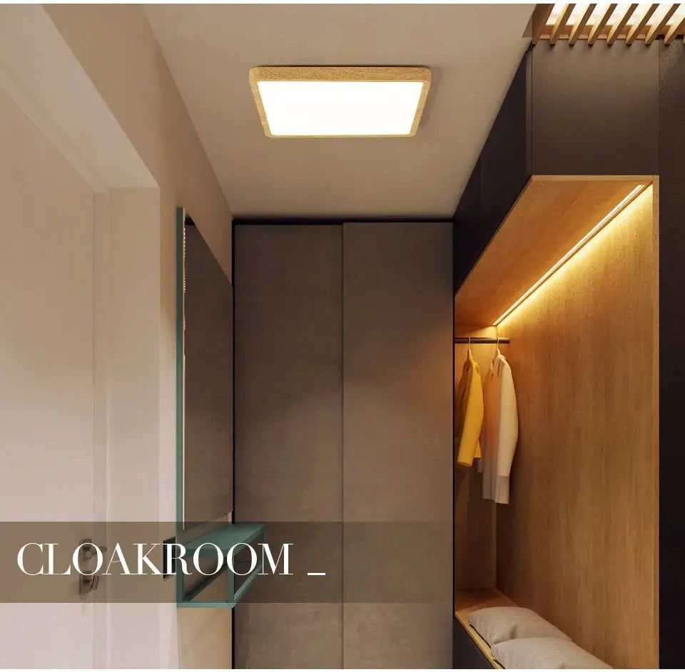MARPOU ultra-thin square wood-grain LED ceiling light, 2.4cm, warm-white illumination for cloakroom by Simples Market