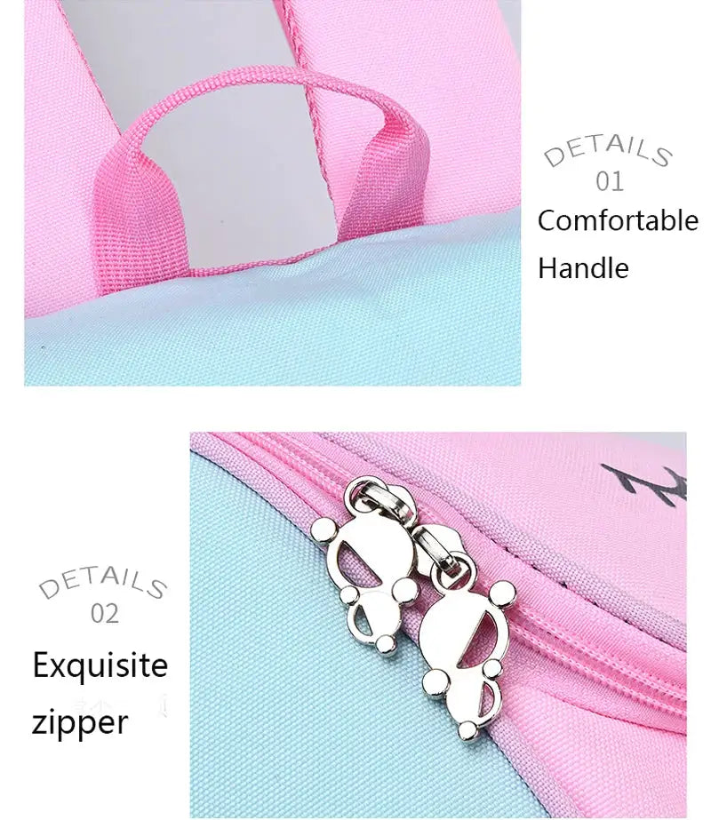 Children's girl backpack by Simples Market, pink straps and blue body, large-capacity design