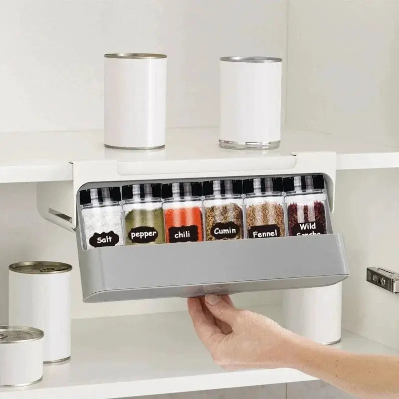 HomeEase Under Shelf Spice Organizer Self Adhesive Wall Mounted Rack With Pull Out Compartments