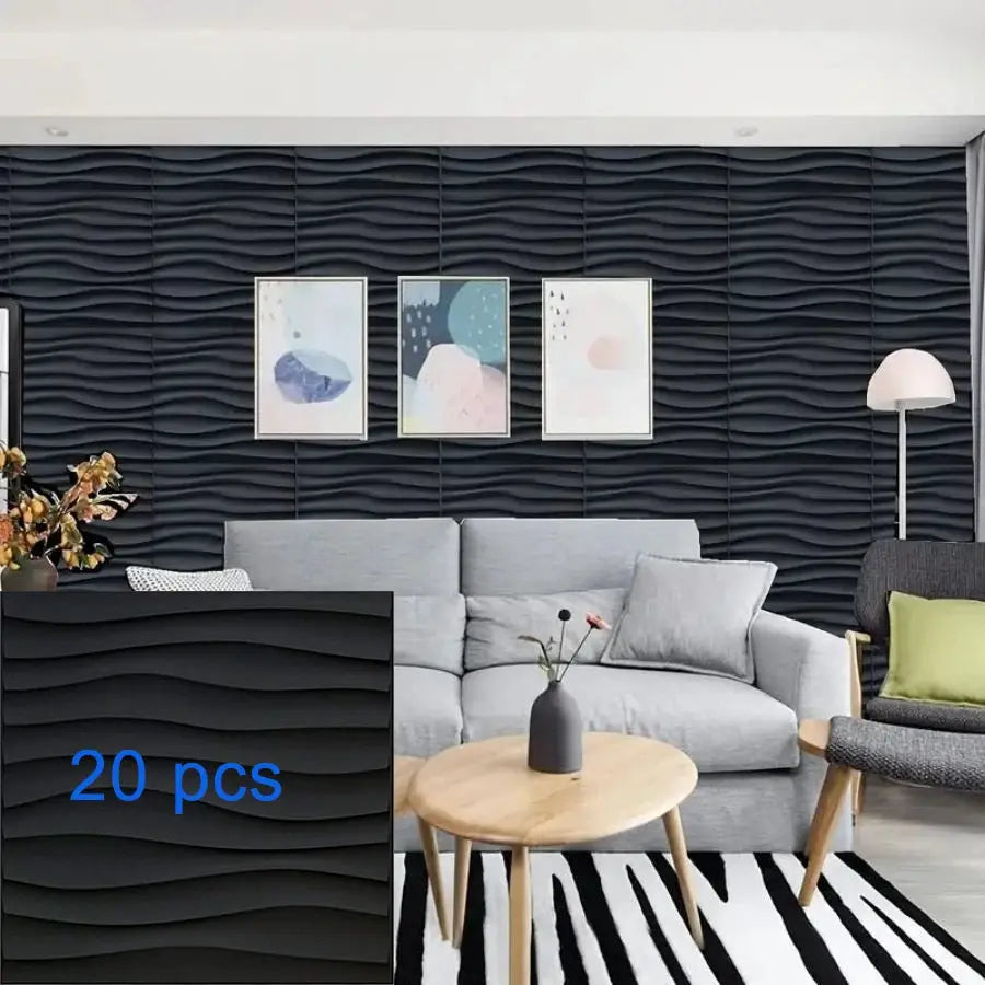 3D textured wall panels by Simples Market, 20-piece set in dark navy wave finish, 30x30 cm for indoor walls