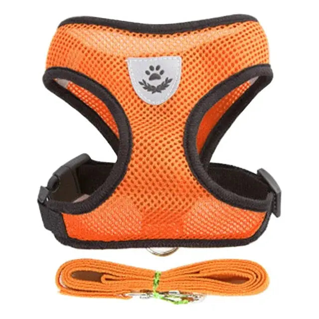 Adjustable Polyester Mesh Cat Harness Vest And Leash Set For Small To Medium Dogs And Cats With Reflective Piping