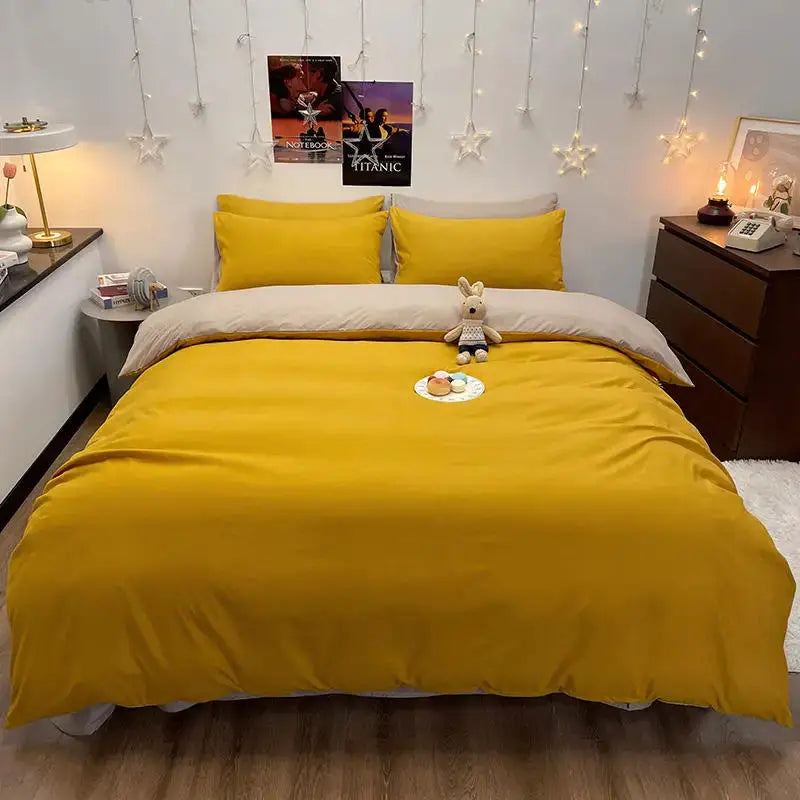 Bonenjoy duvet cover by Simples Market, mustard yellow, double/queen size bed.