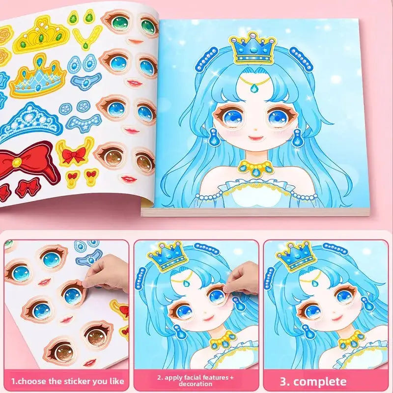 Stickers Book Handicrafts For Kids Reusable Make A Face Princess Cartoon Sticker Set 15 Pages