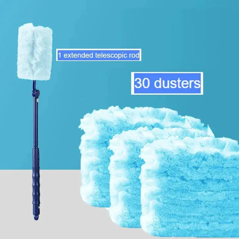 Extended pole dust collector by Simples Market with 1 telescopic rod and 30 blue microfiber dusters
