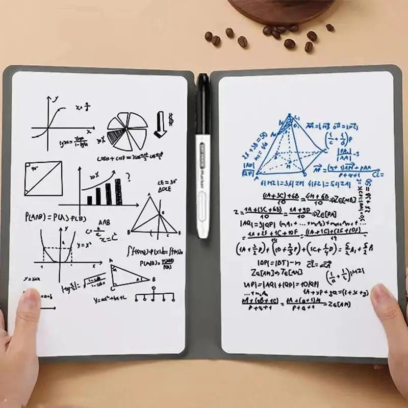 A5 reusable whiteboard notebook with gray cover and included whiteboard pen