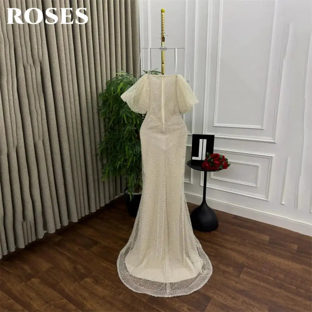 Roses Pearl Prom Dress Sweetheart Off Shoulder Gown With Sequins