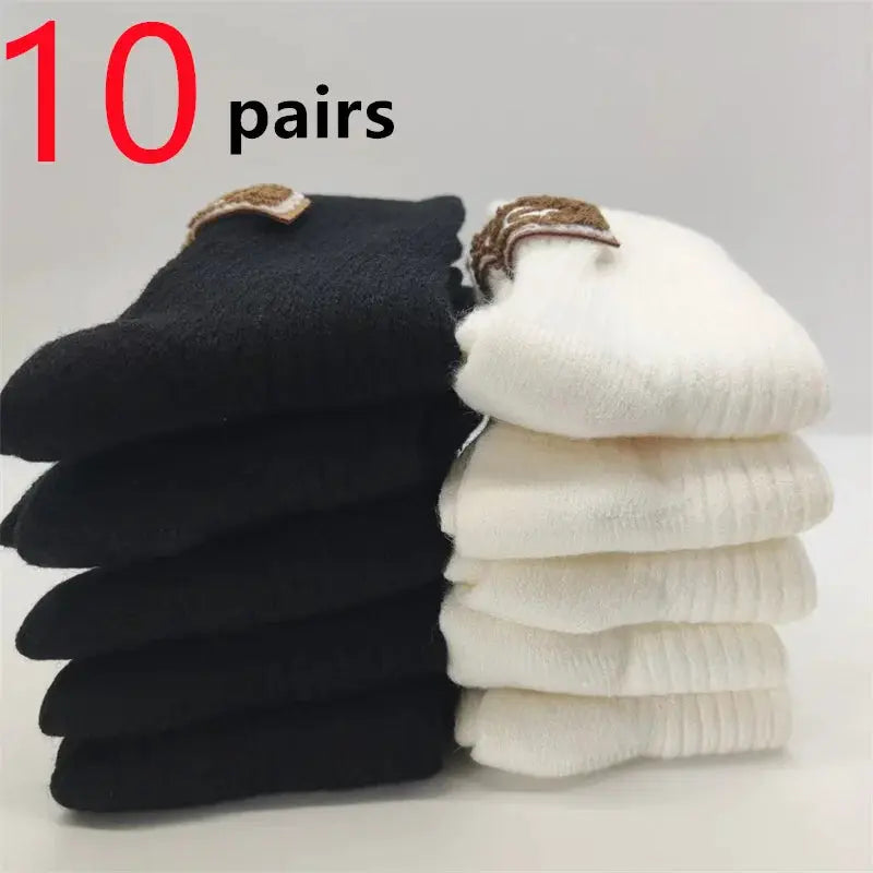 LuxWool Women Luxury Cashmere Wool Mid Calf Socks With Embroidered Logo For Snow Boots Thick Pile Warmth
