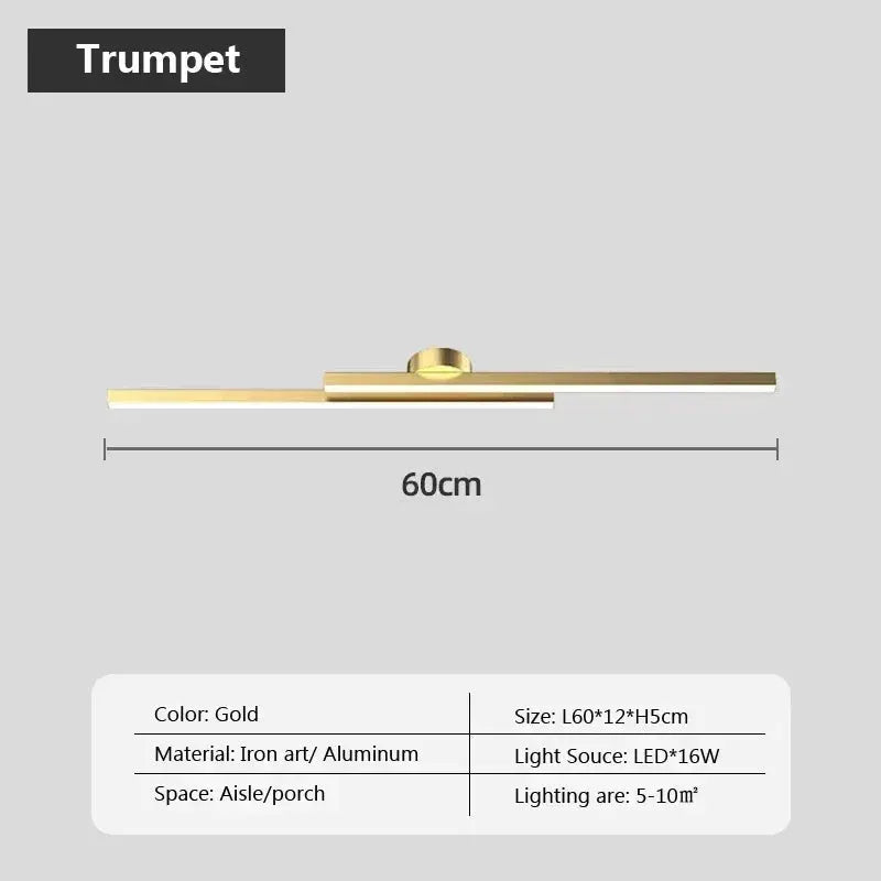 Gold modern LED ceiling light, 60 cm, iron/aluminum frame, 16W for bedroom or living room