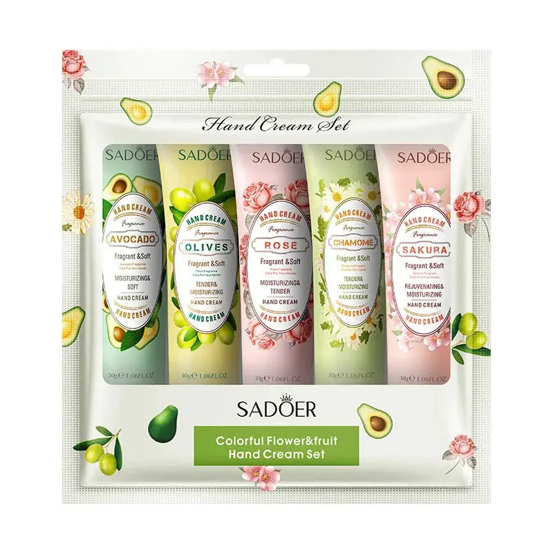 5 Piece Sadoer Fruit Plant Fragrance Hand Cream Set For Moisturizing Repair And Dryness Protection