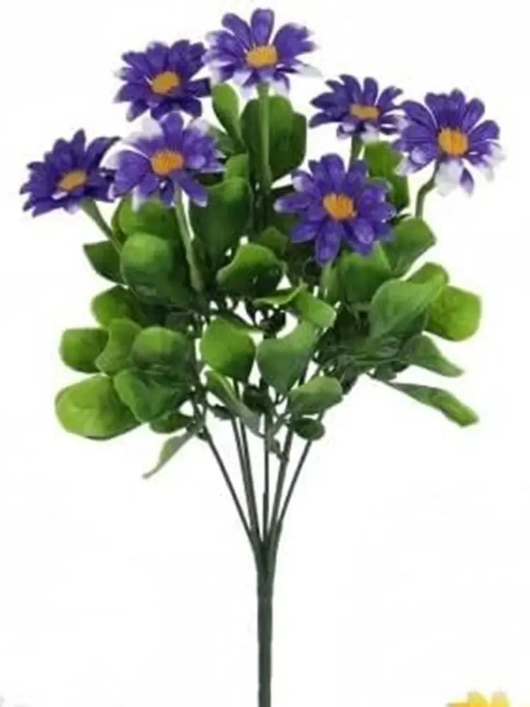 Artificial purple daisy bouquet with green leaves on stems, Simples Market