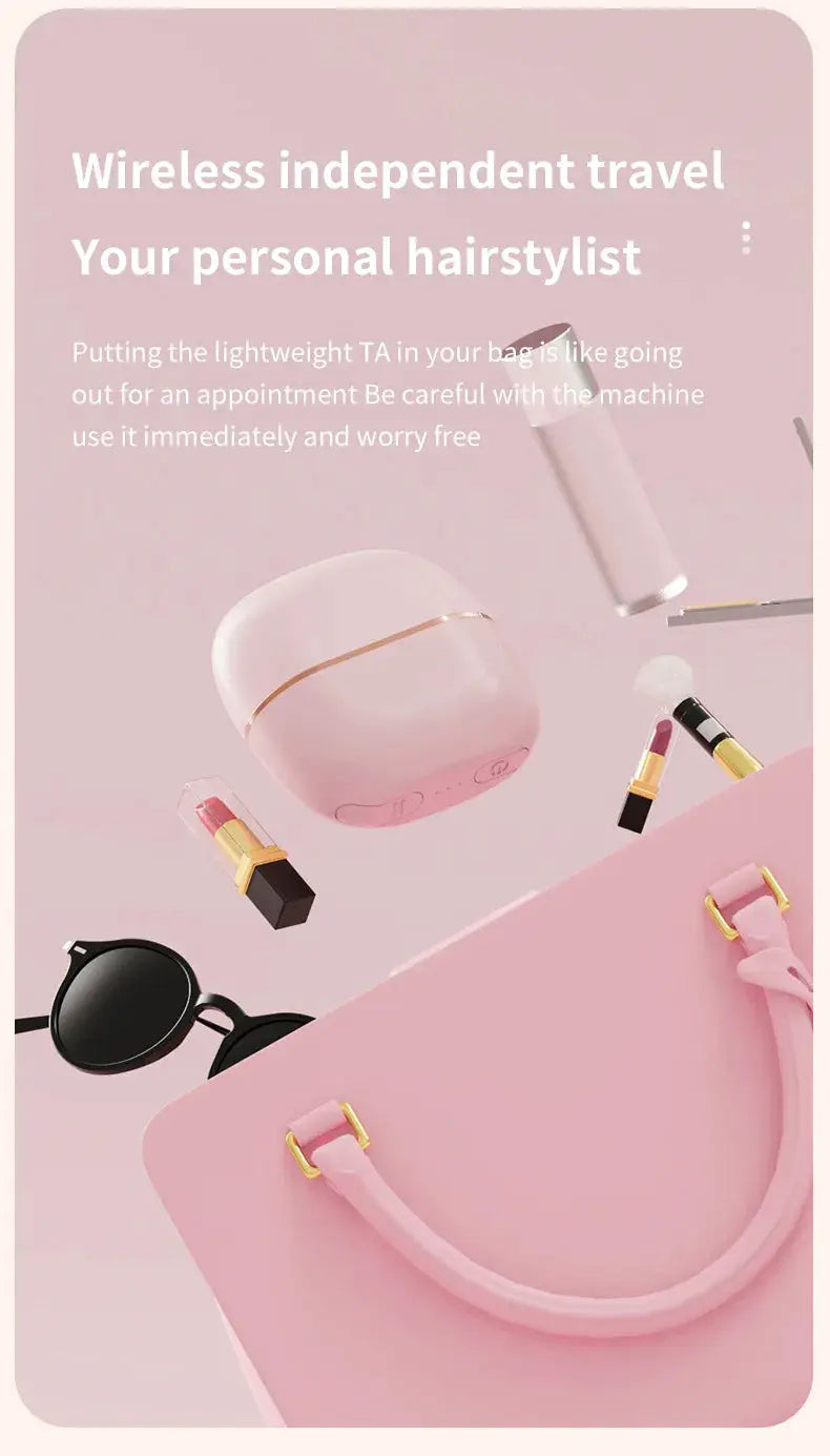 Mini cordless hair straightener brush by Simples Market, pink, USB rechargeable, anti-scald