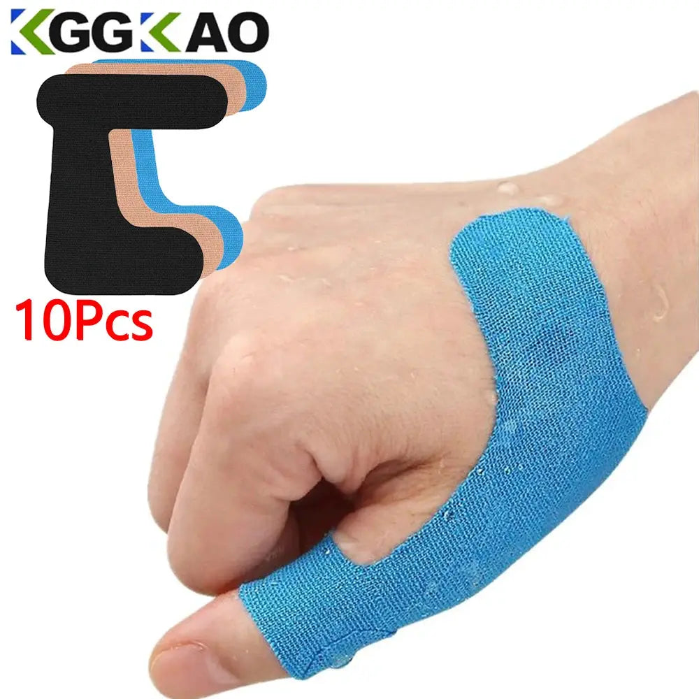 Thumb support tape with blue fabric kinesiology patches, self-adhesive, 10 pieces