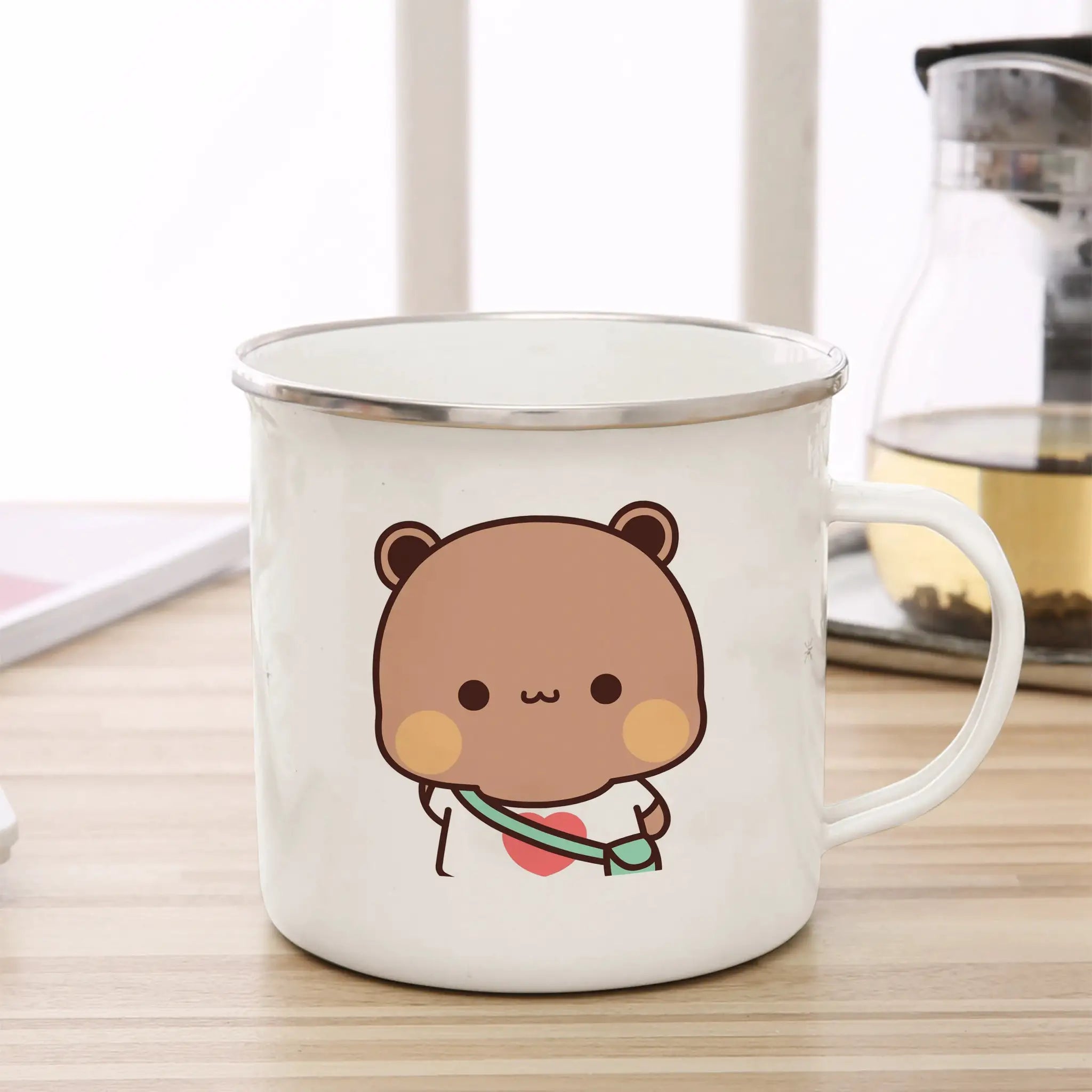 Cute Cup Co Cartoon Milk Mocha Bear Enamel Cup 11oz Eco Friendly Coffee Tea Cup Gift For Couple